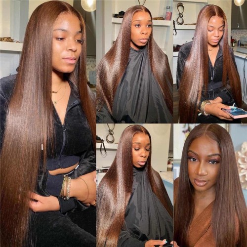#4 Chocolate Brown Natural Straight Brazilian Human Hair Bundles | Human Hair Wig | Lace Front
